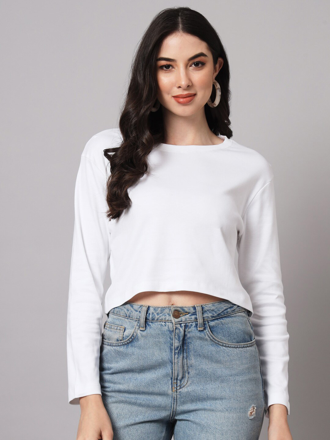 

GUTI Drop Shoulder Crop Cotton Loose T-shirt, White