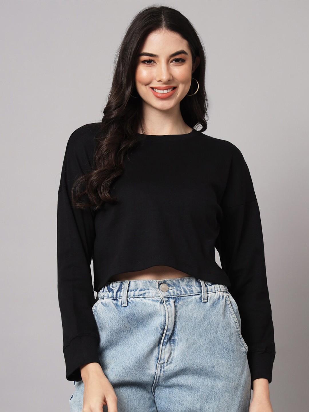 

GUTI Drop Shoulder Crop Cotton Oversized T-shirt, Black