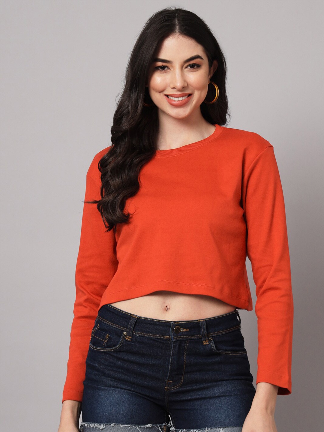 

GUTI Drop Shoulder Crop Cotton Loose T-shirt, Red