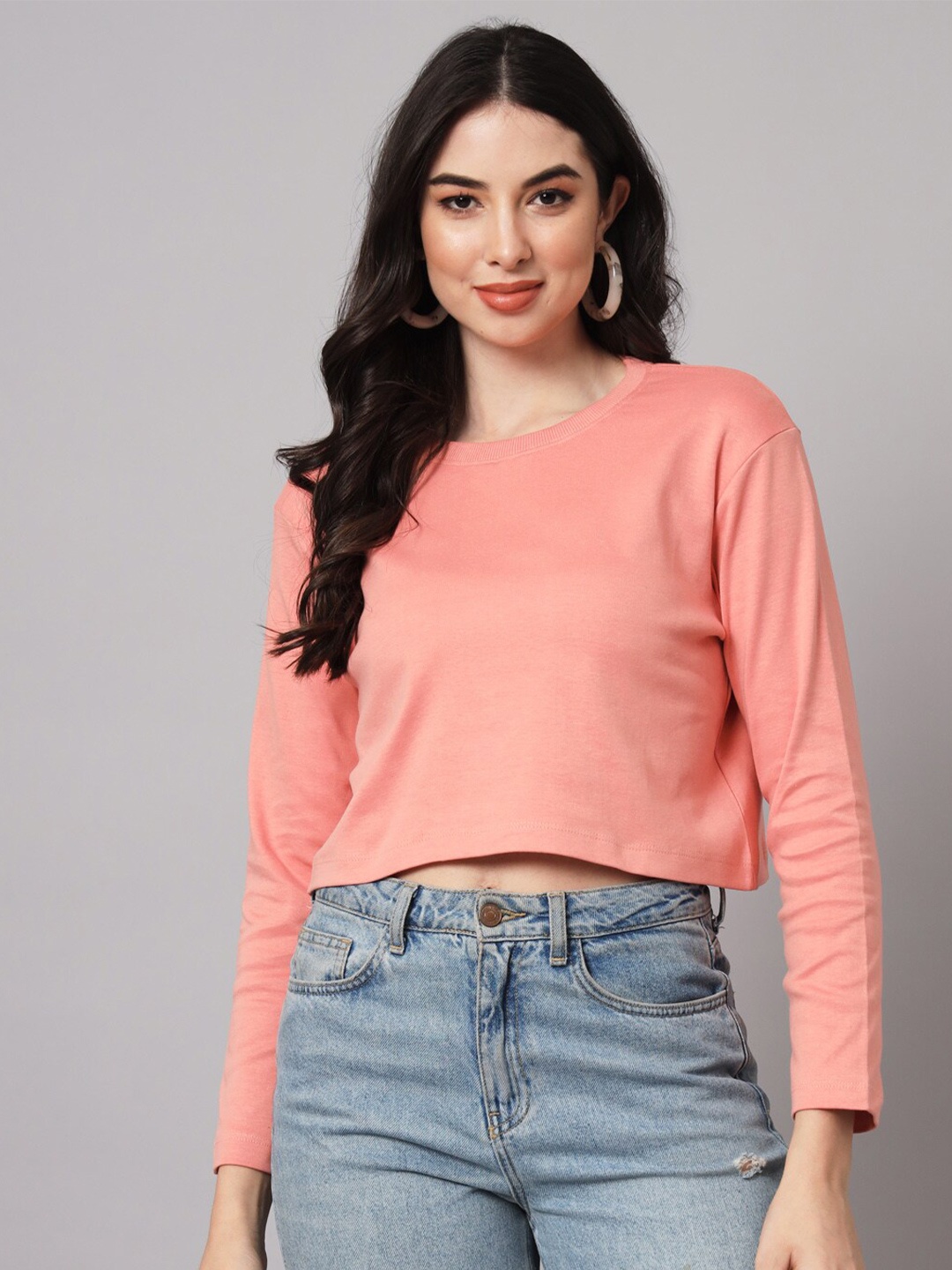 

GUTI Drop Shoulder Crop Cotton Loose T-shirt, Pink