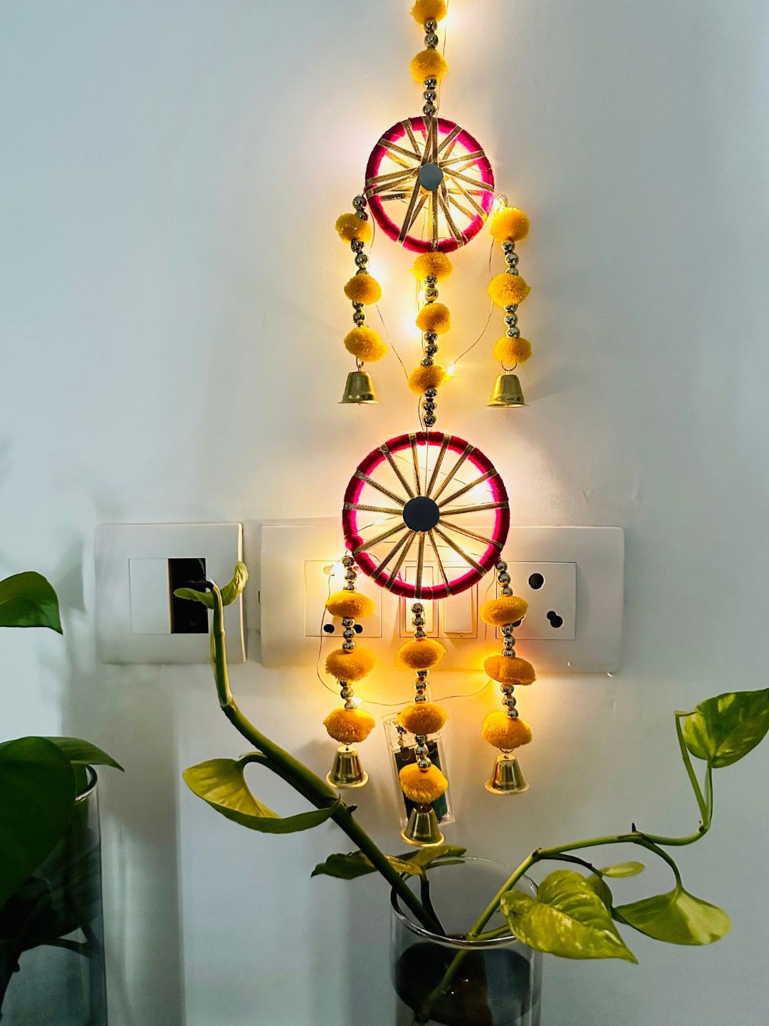 

BS AMOR Yellow & Pink Dream Catcher Metal Wall Hanging Decor