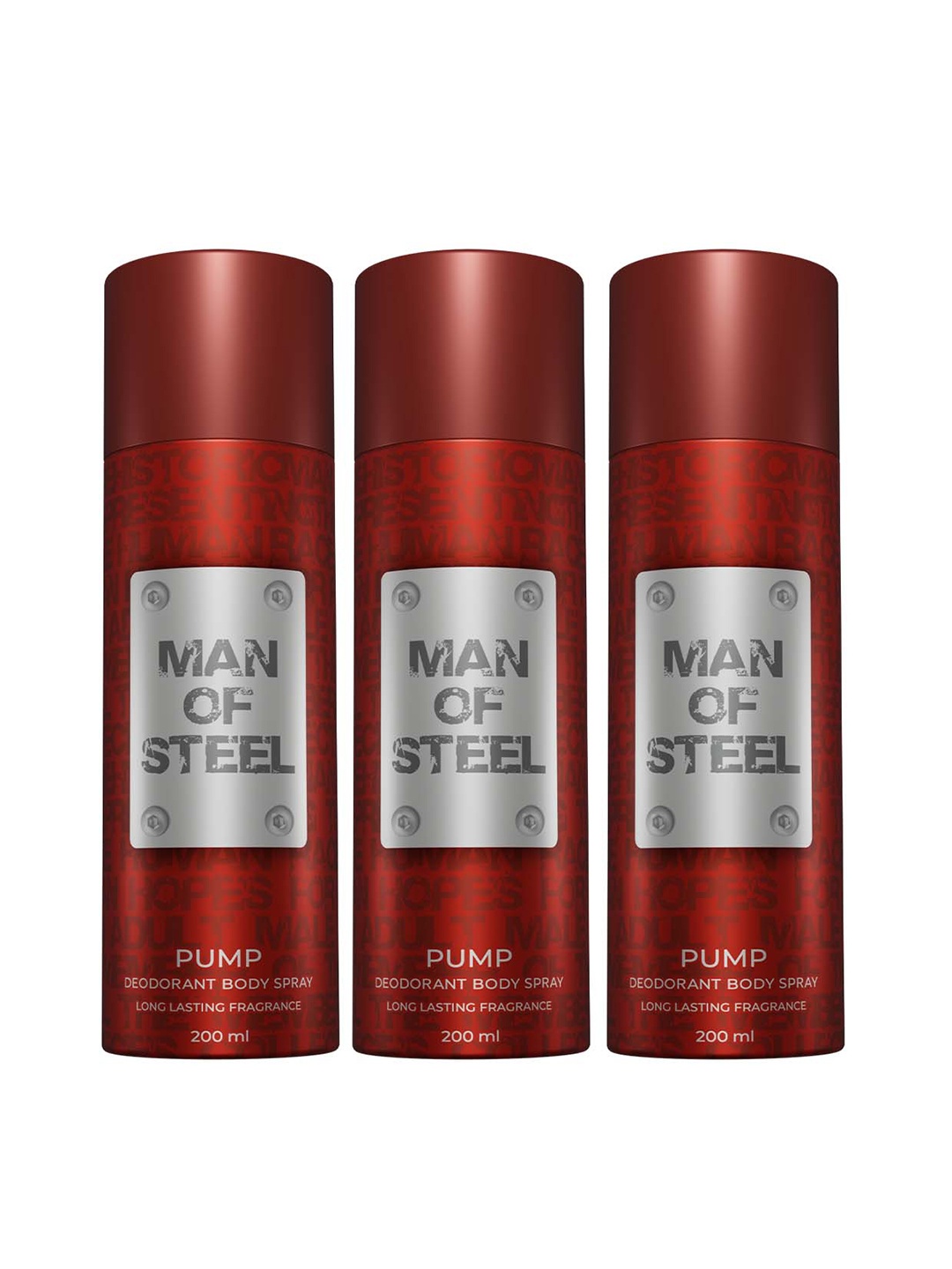 

Denver Set of 3 Man Of Steel Pump Long-Lasting Deodorant Body Spray - 200ml each, Red