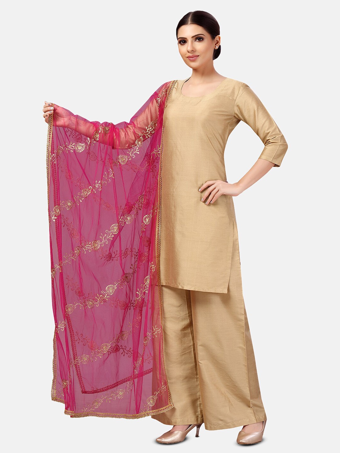 

Studio Shringaar Zari Embroidered Net Dupatta, Pink