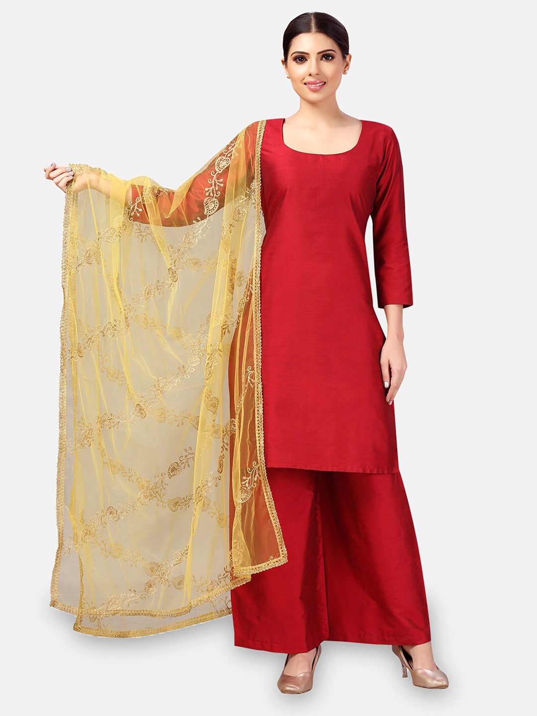 

Studio Shringaar Zari Embroidered Net Dupatta, Gold