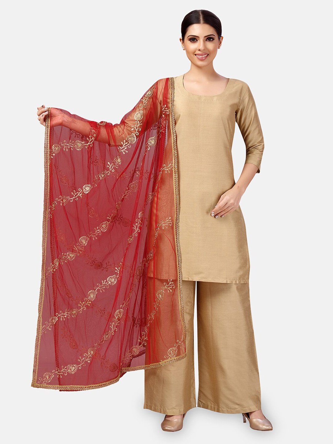 

Studio Shringaar Zari Embroidered Net Dupatta, Red