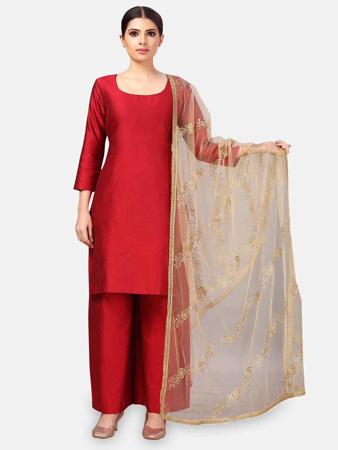 

Studio Shringaar Ethnic Zari Embroidered Net Dupatta, Gold