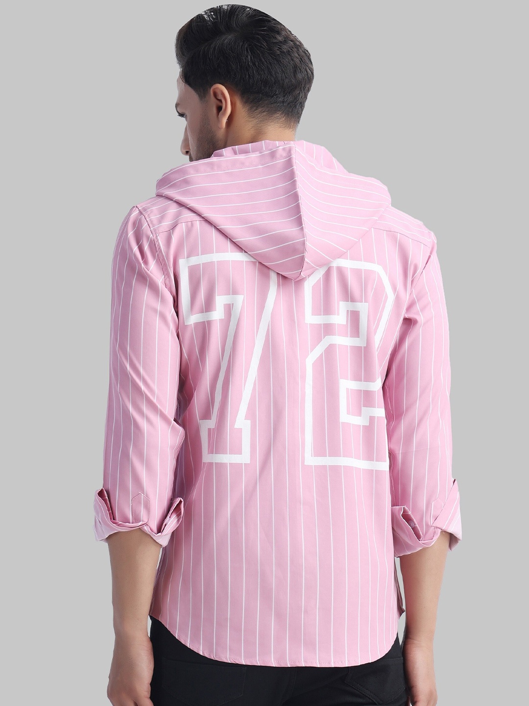 

Voroxy Striped Hooded Cotton Casual Shirt, Pink
