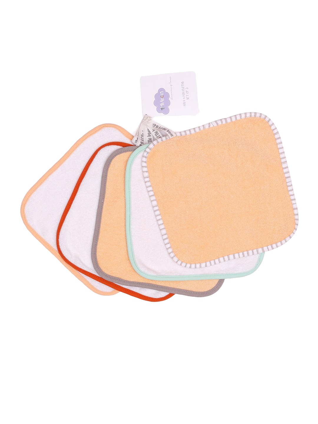 

MiArcus Kids Peach-Colored & White 5 Pieces Cotton 170 GSM Square Face Towels