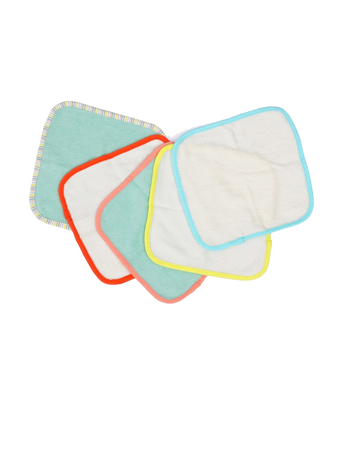 

MiArcus Kids Sea Green & White 5 Pieces Cotton 170 GSM Square Face Towels