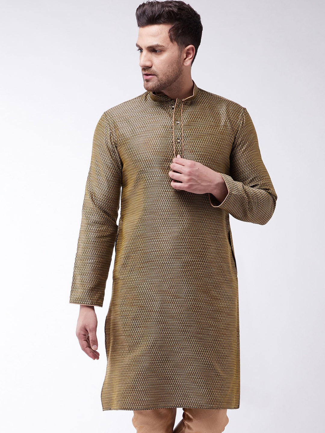

VASTRAMAY Men Ethnic Motifs Jacquard Kurta, Beige