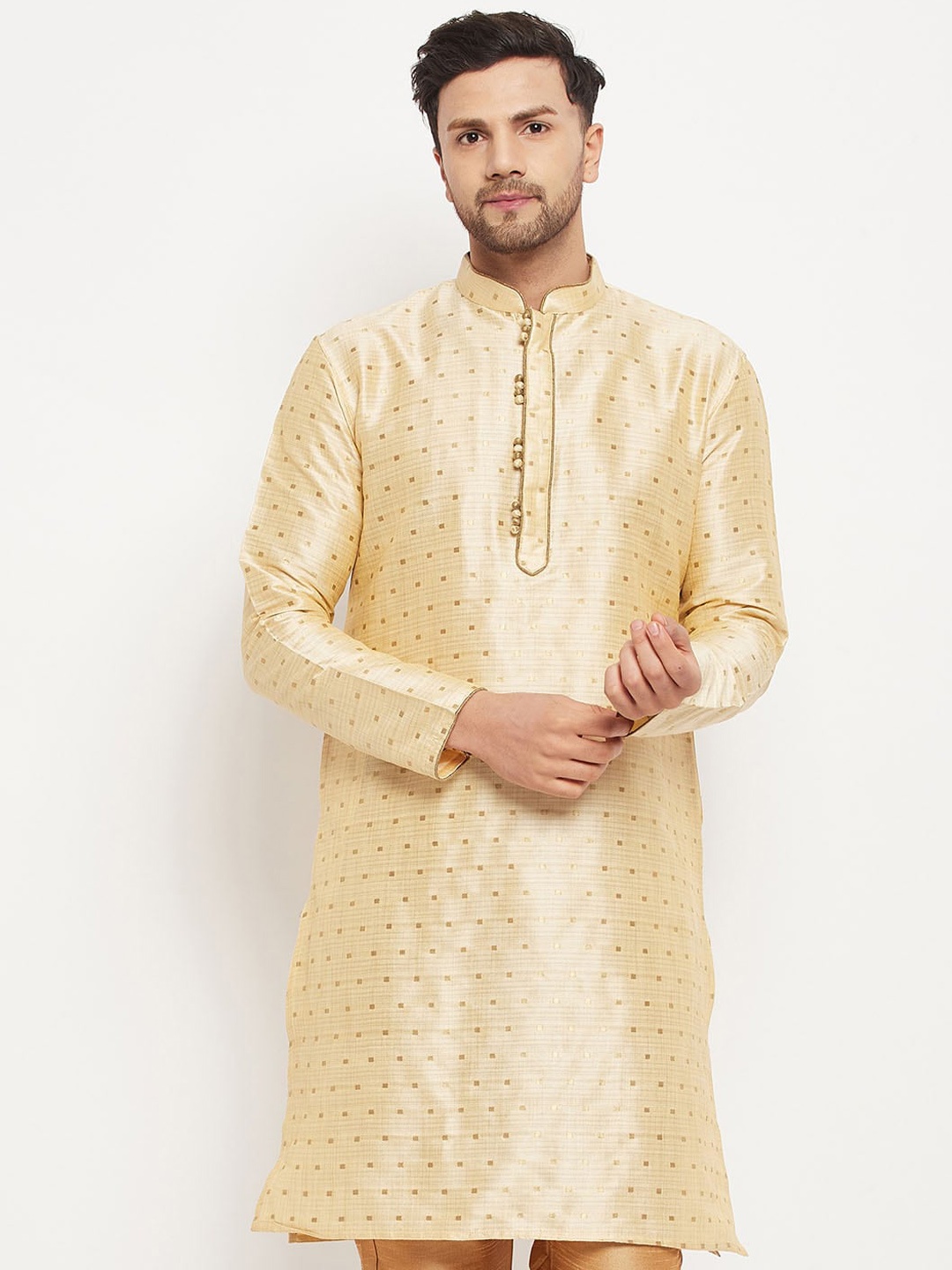 

VASTRAMAY Men Woven Design Jacquard Kurta, Gold