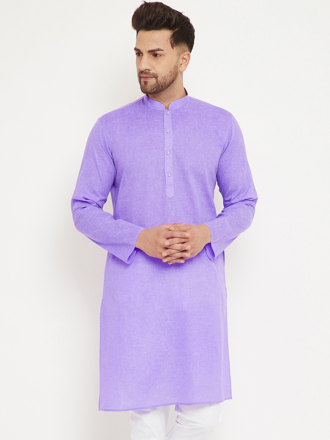 

VASTRAMAY Men Solid Mandarin Collar Straight Kurta, Purple