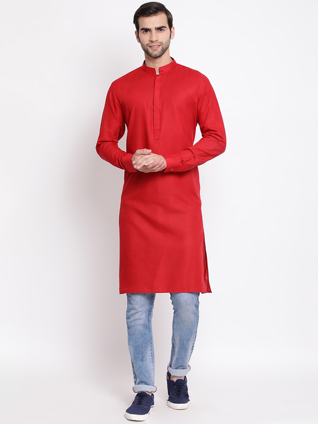 

VASTRAMAY Men Solid Mandarin Collar Straight Kurta, Maroon