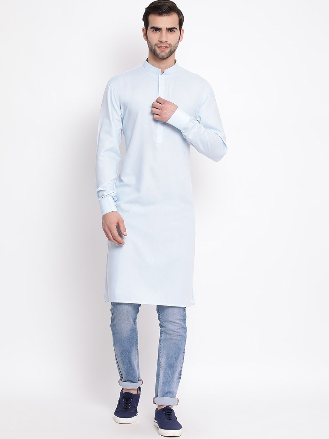 

VASTRAMAY Men Solid Mandarin Collar Straight Kurta, Blue