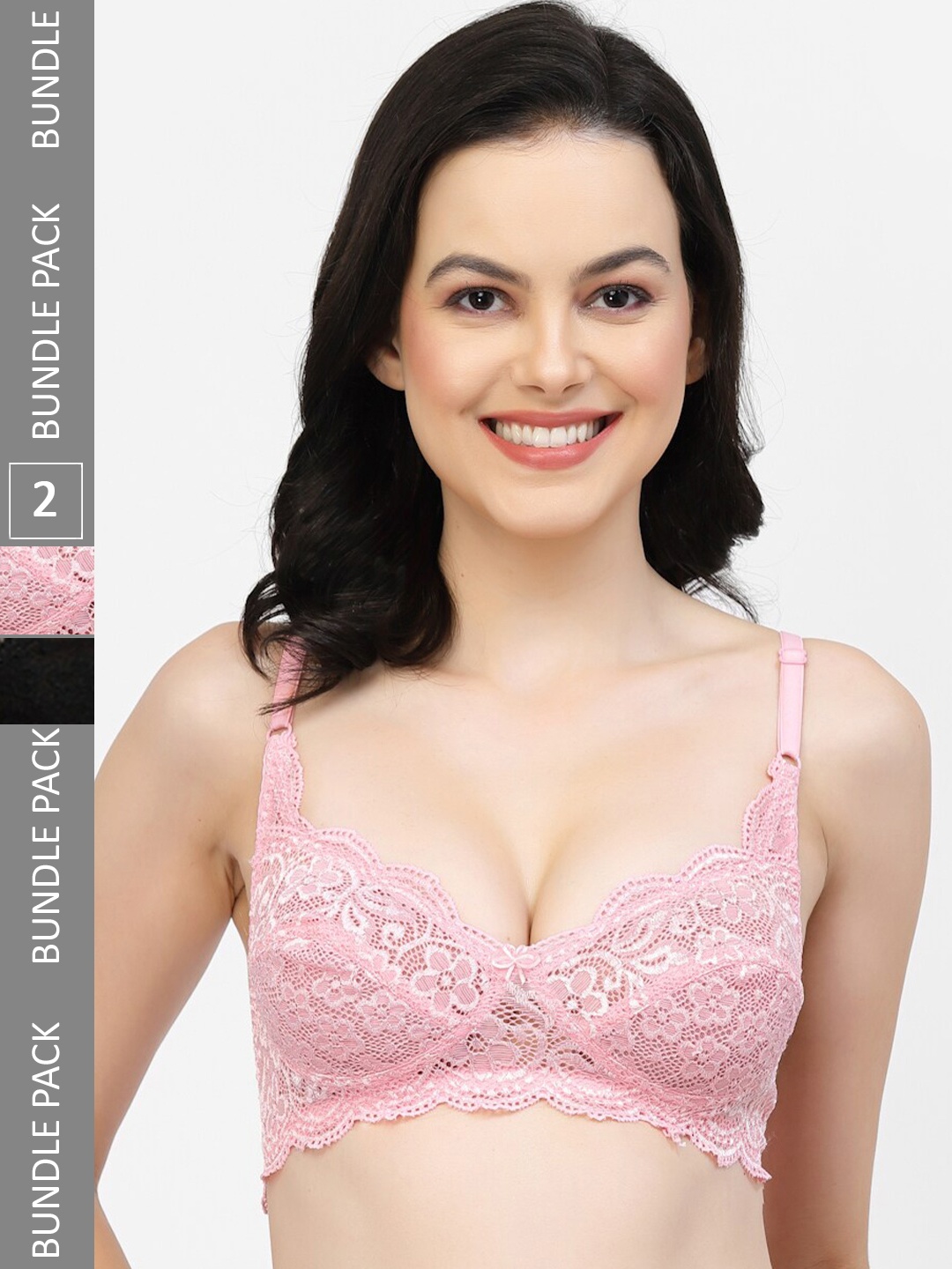 

Floret Pack of 2 Floral Medium Coverage Lace Bras, Black