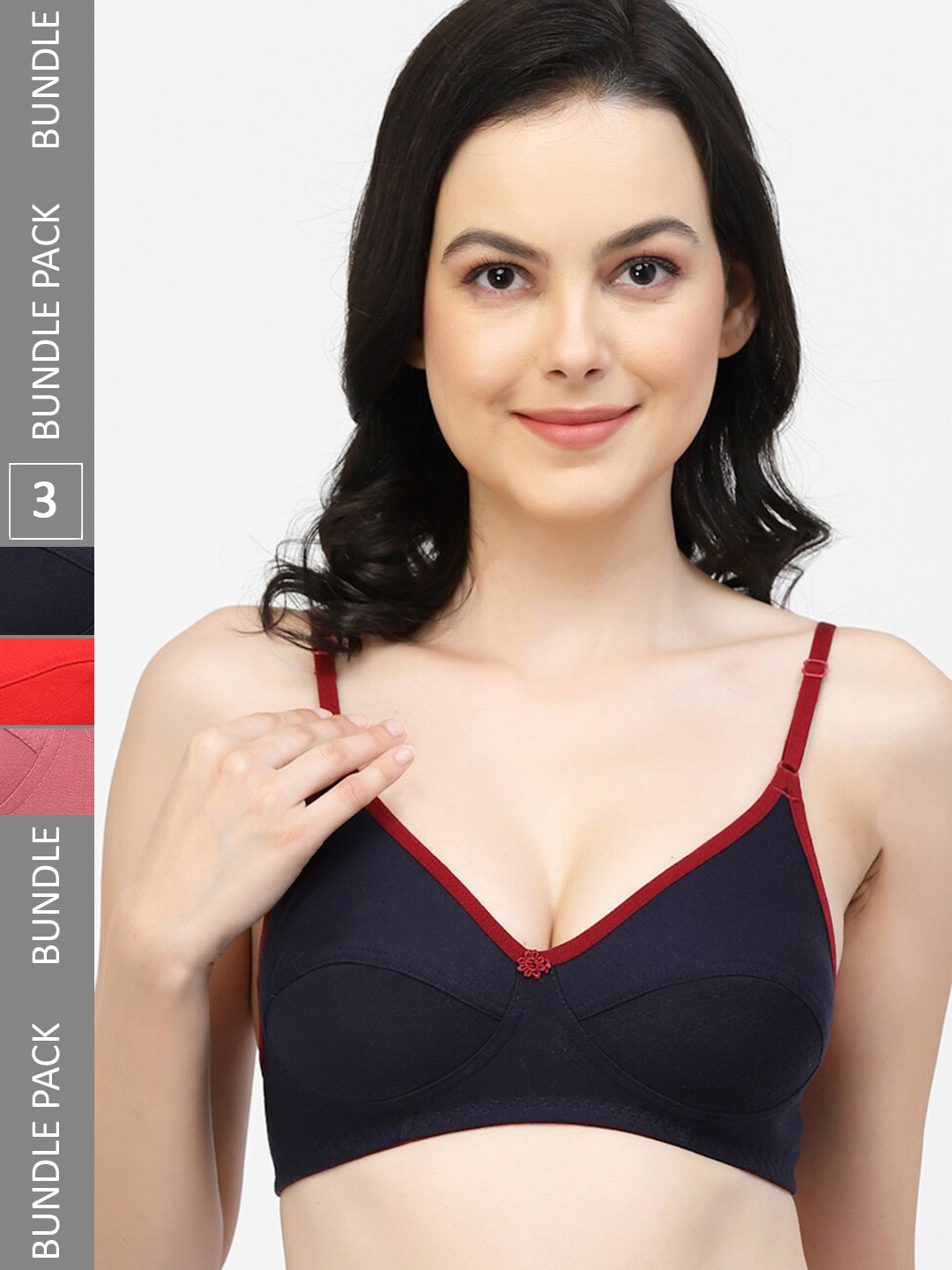 

Floret Pack Of 3 Full Coverage Bra, Navy blue