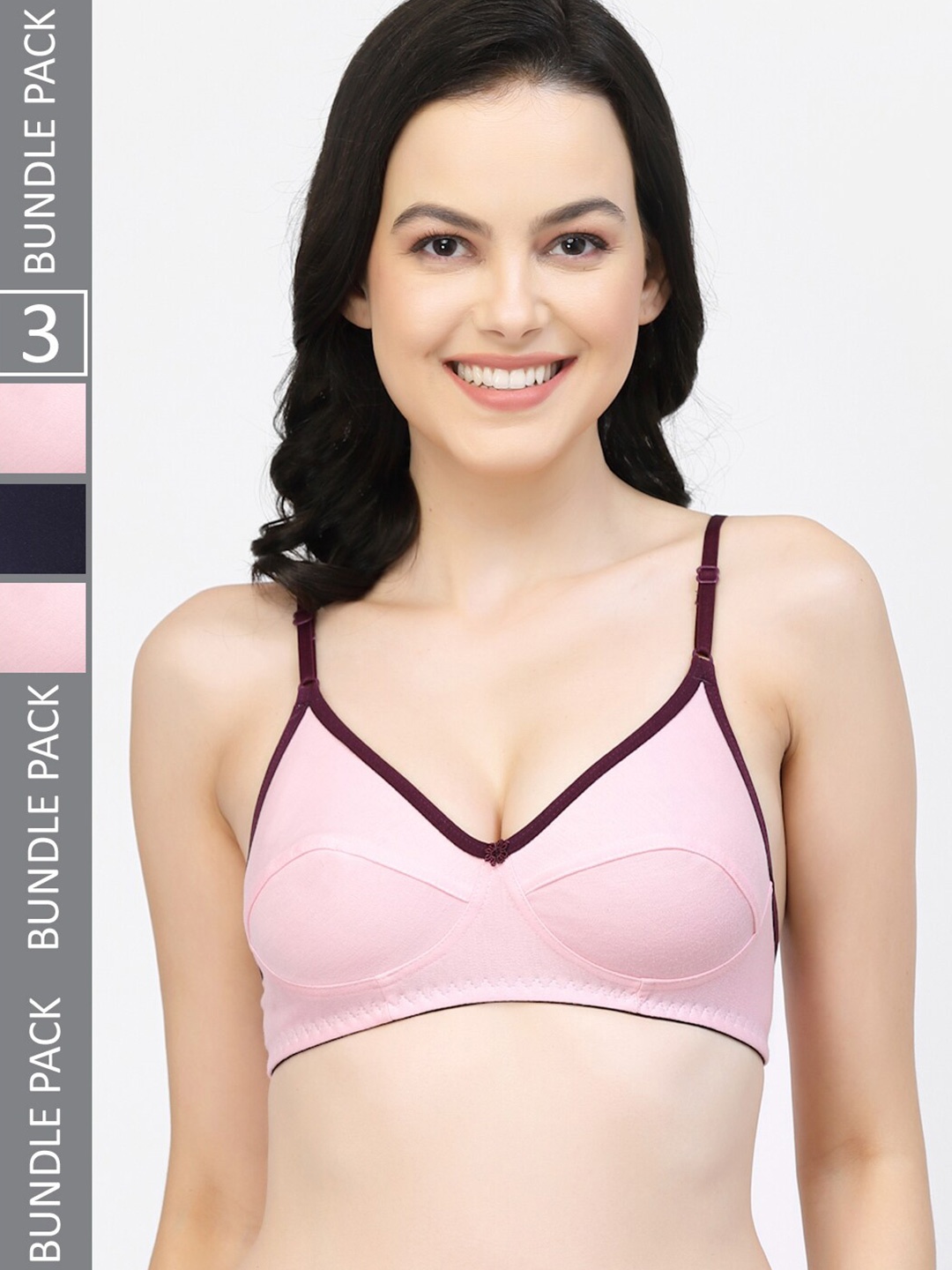 

Floret Pack Of 3 Full Coverage Bra, Pink