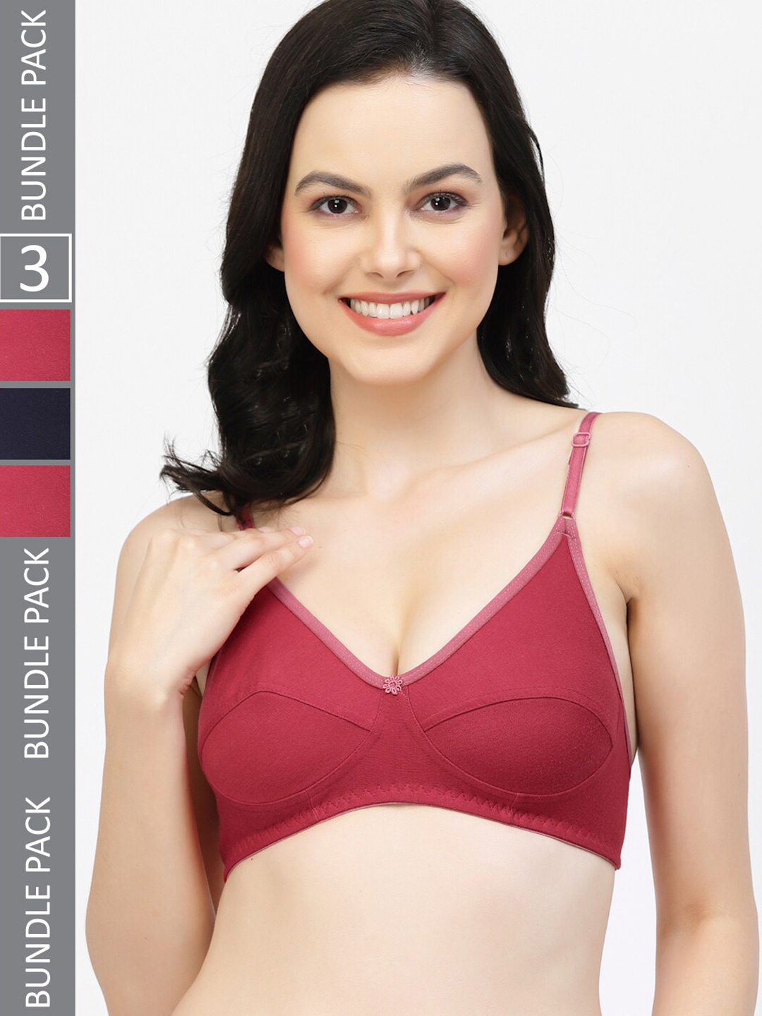 

Floret Pack of 3 Full Coverage Super Support Bras, Maroon