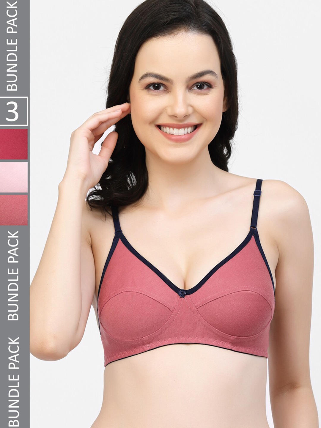 

Floret Pack of 3 Full Coverage Super Support Bras, Rose gold