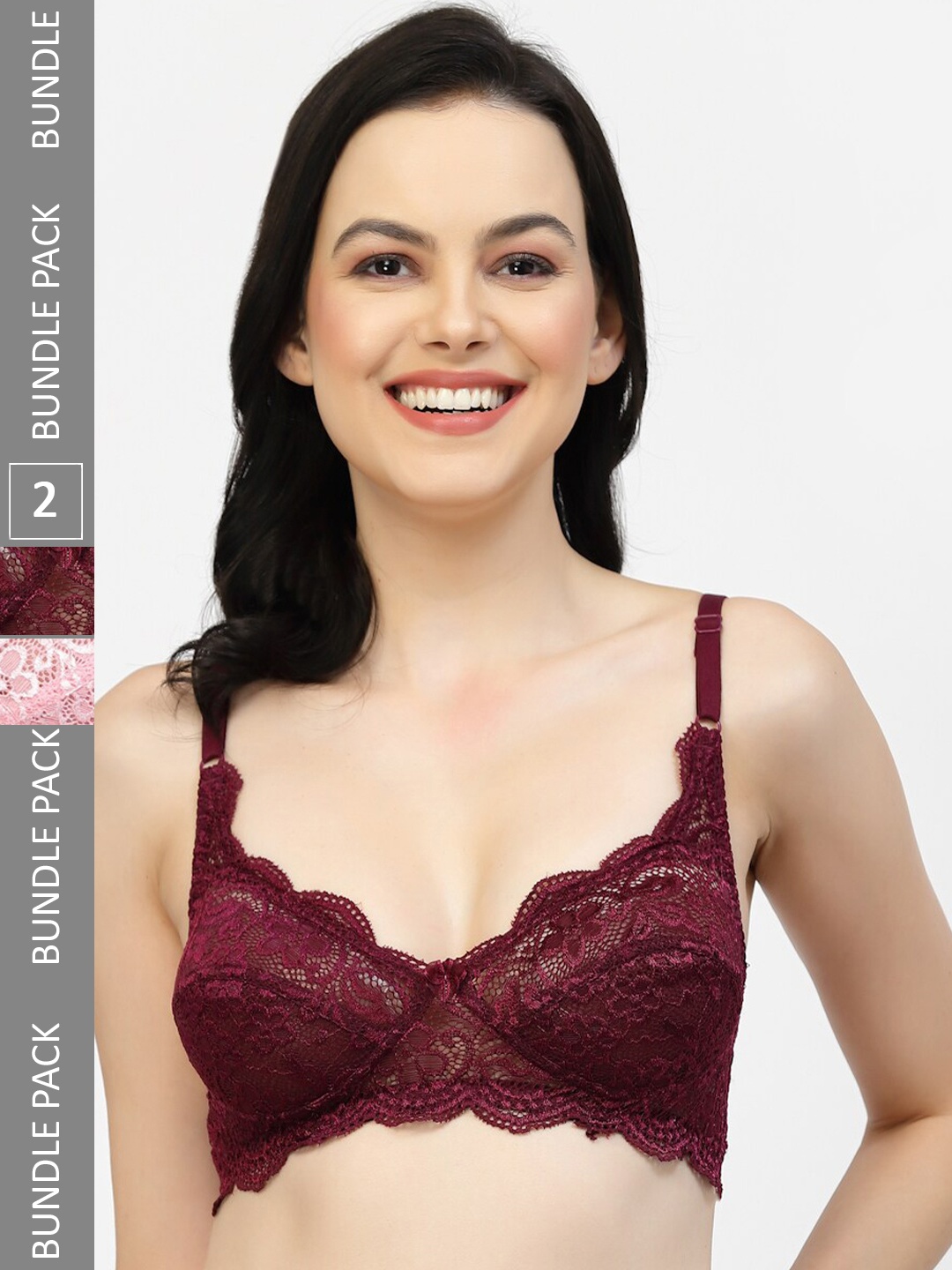 

Floret Pack of 2 Floral Medium Coverage Lace Bras, Pink