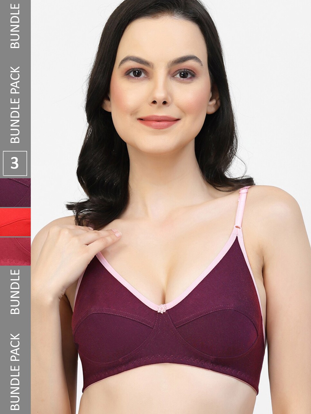 

Floret Pack of 3 Full Coverage Super Support Bras, Burgundy