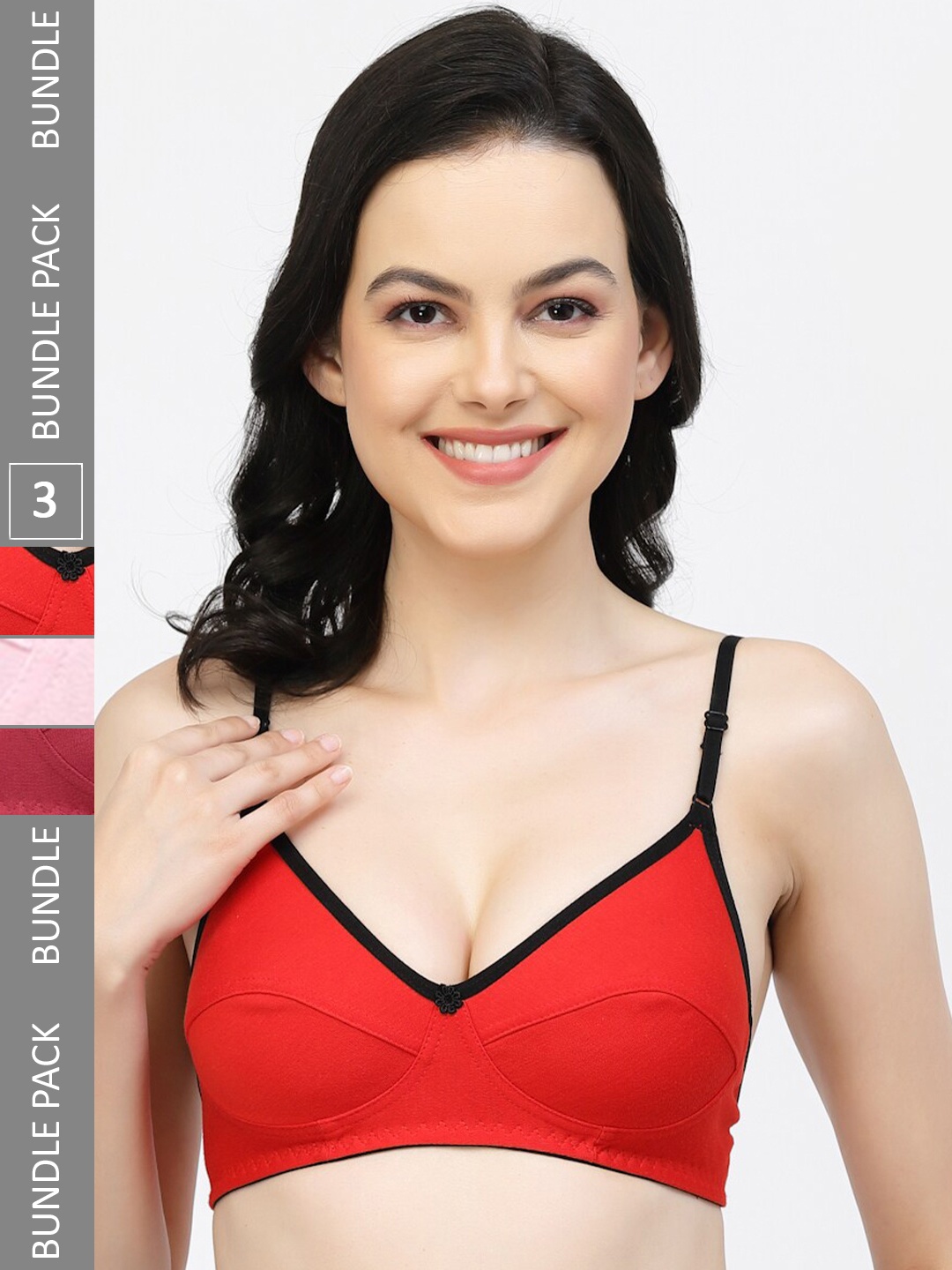 

Floret Pack Of 3 Full Coverage Bra, Pink