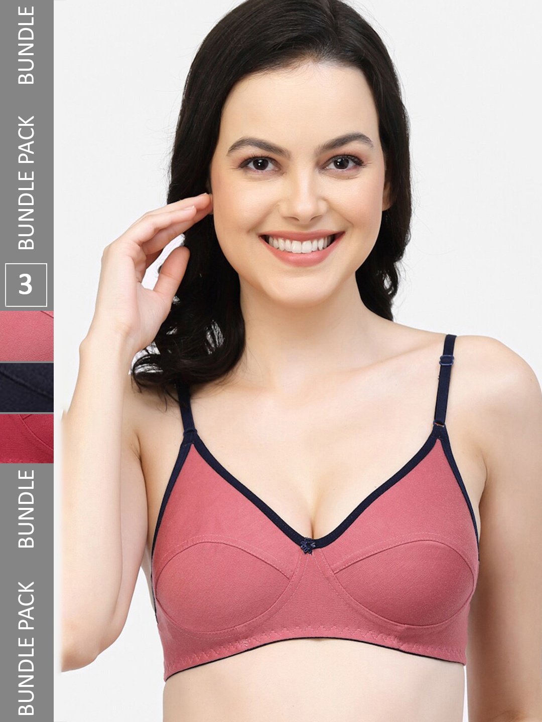 

Floret Pack Of 3 Full Coverage Bra, Navy blue