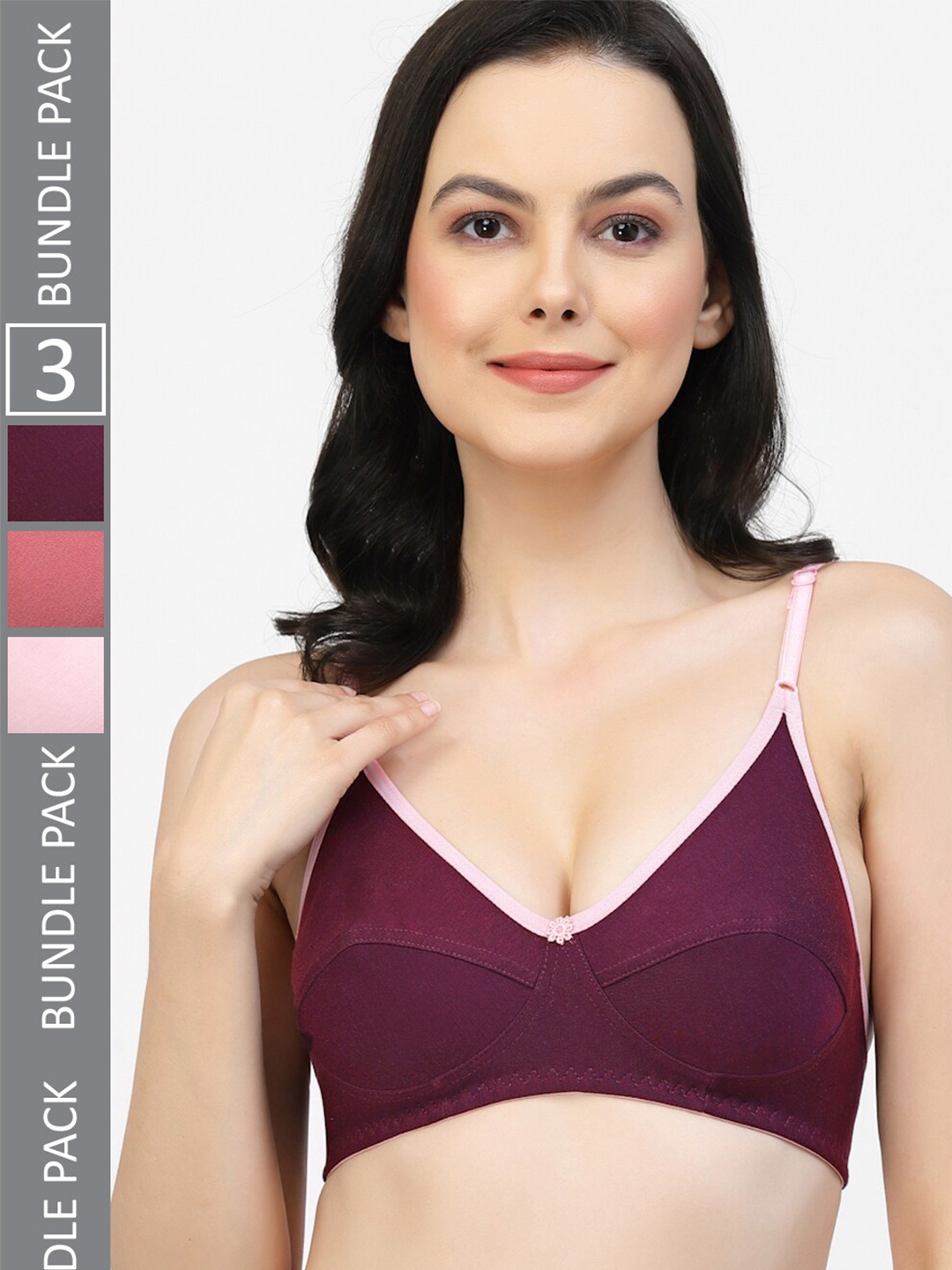

Floret Pack Of 3 Full Coverage Bra, Purple
