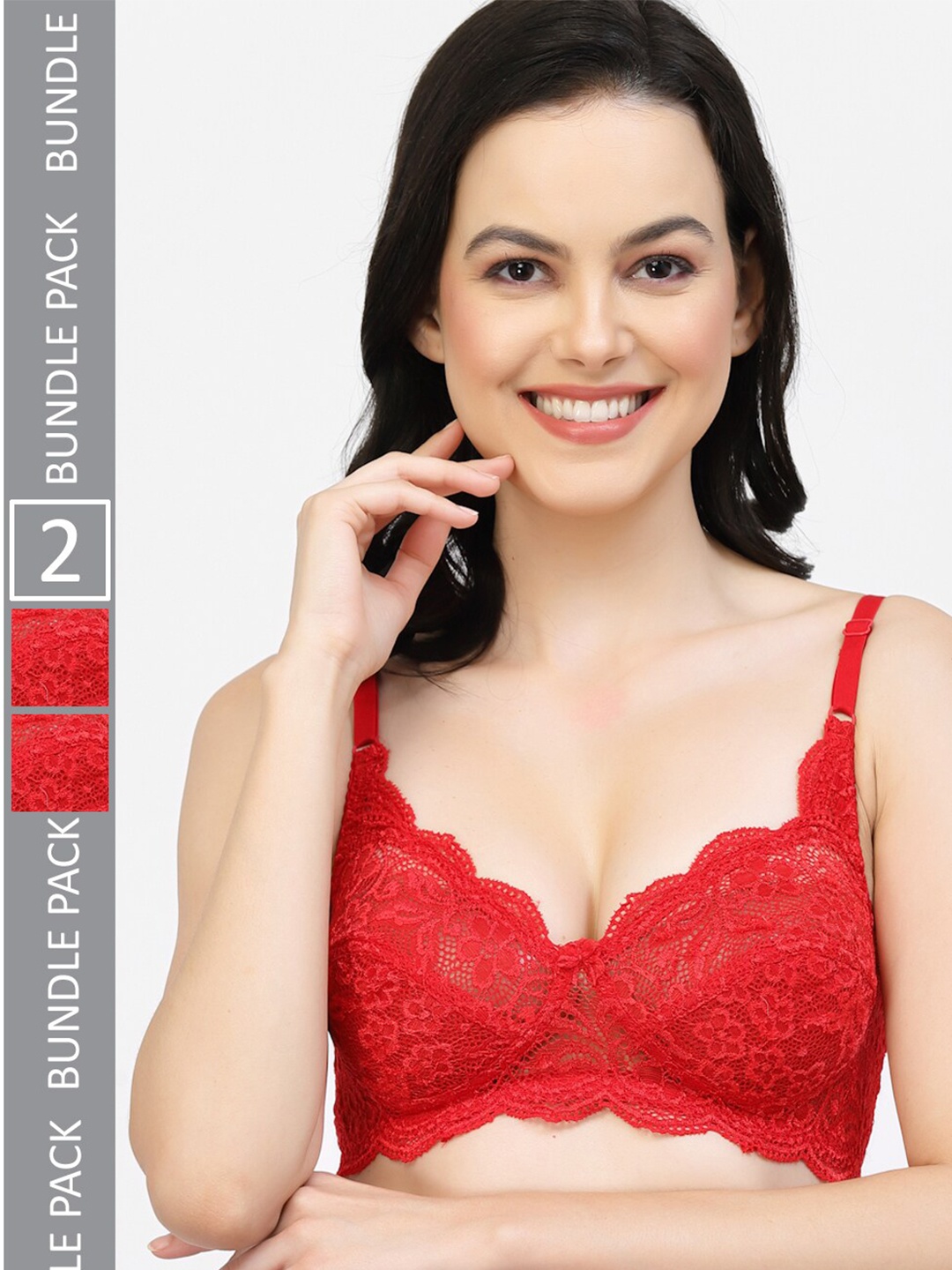 

Floret Pack Of 2 Floral Lace Medium Coverage Bra, Red