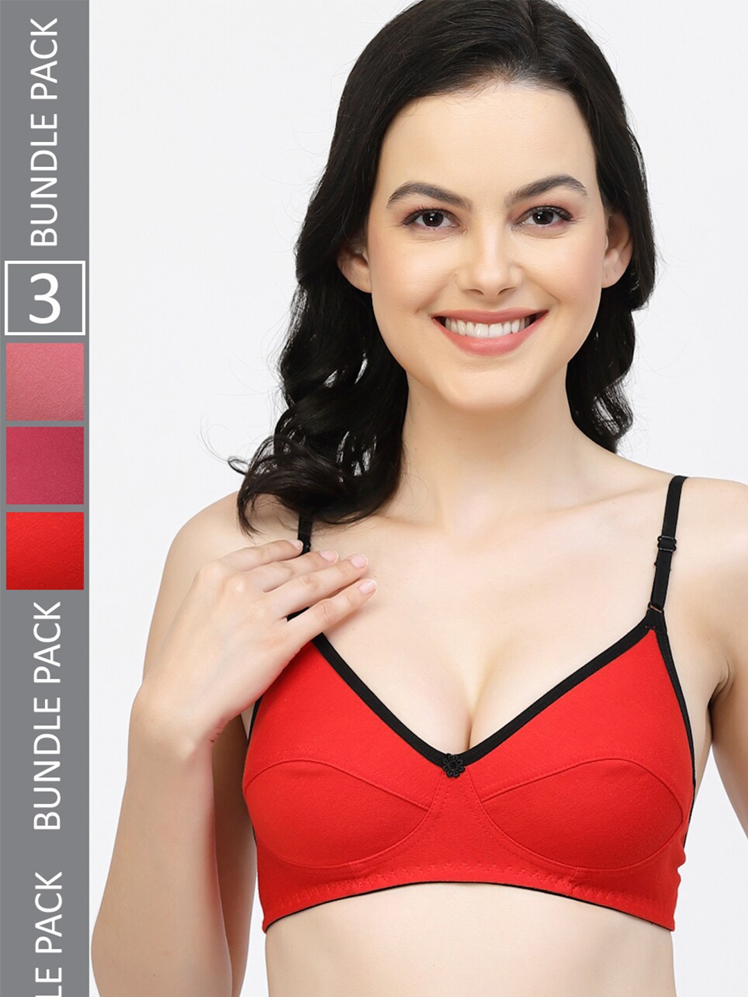 

Floret Pack Of 3 Full Coverage Bra, Red