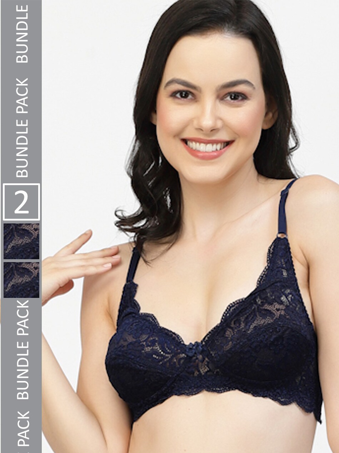 

Floret Pack of 2 Medium Coverage Lace Bra, Navy blue