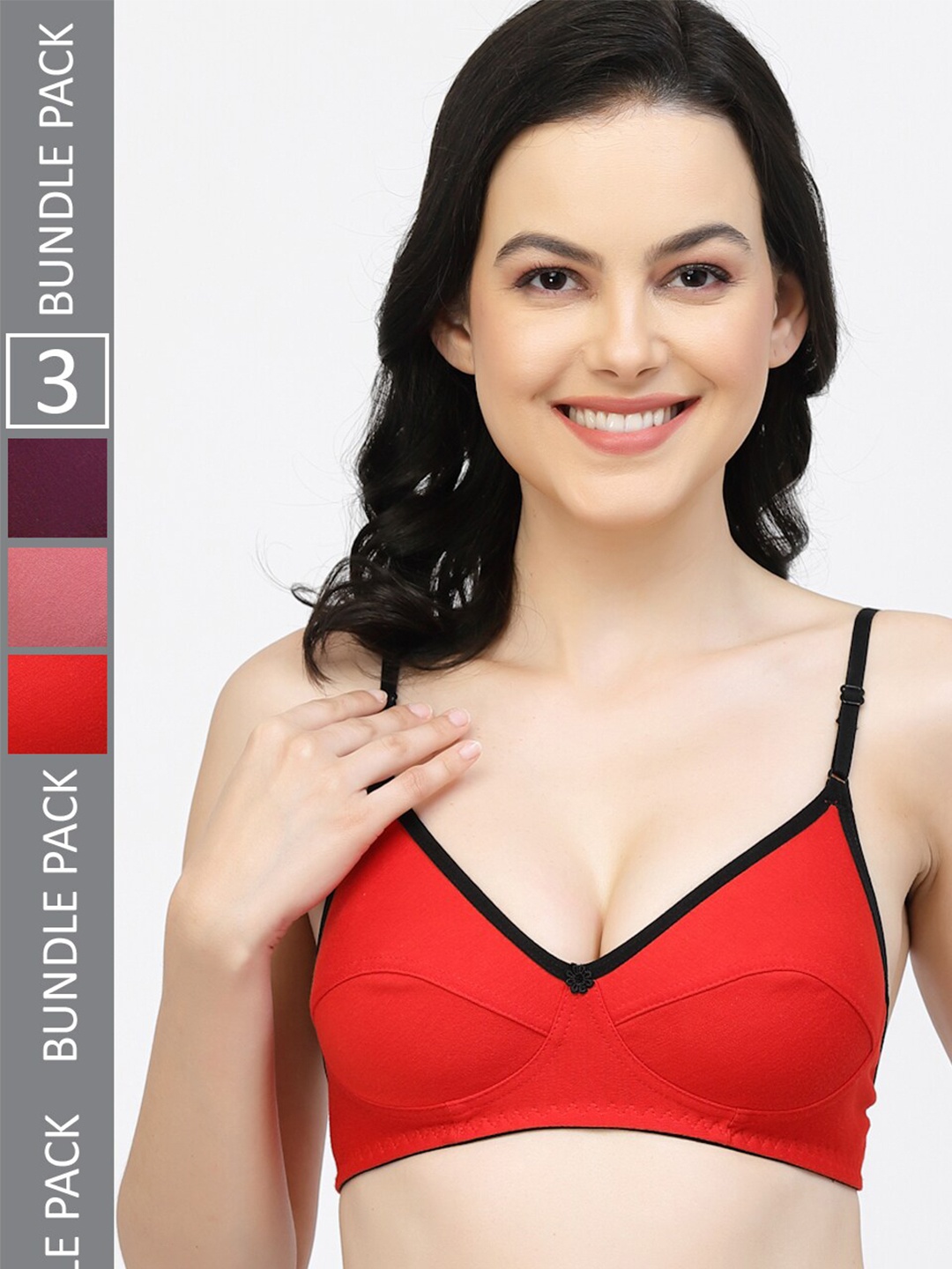 

Floret Pack of 3 Full Coverage Super Support Bra, Red