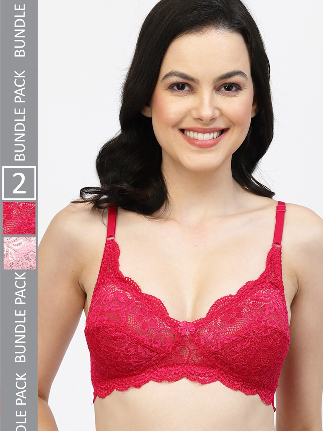 

Floret Pack of 2 Medium Coverage Lace Bras, Magenta
