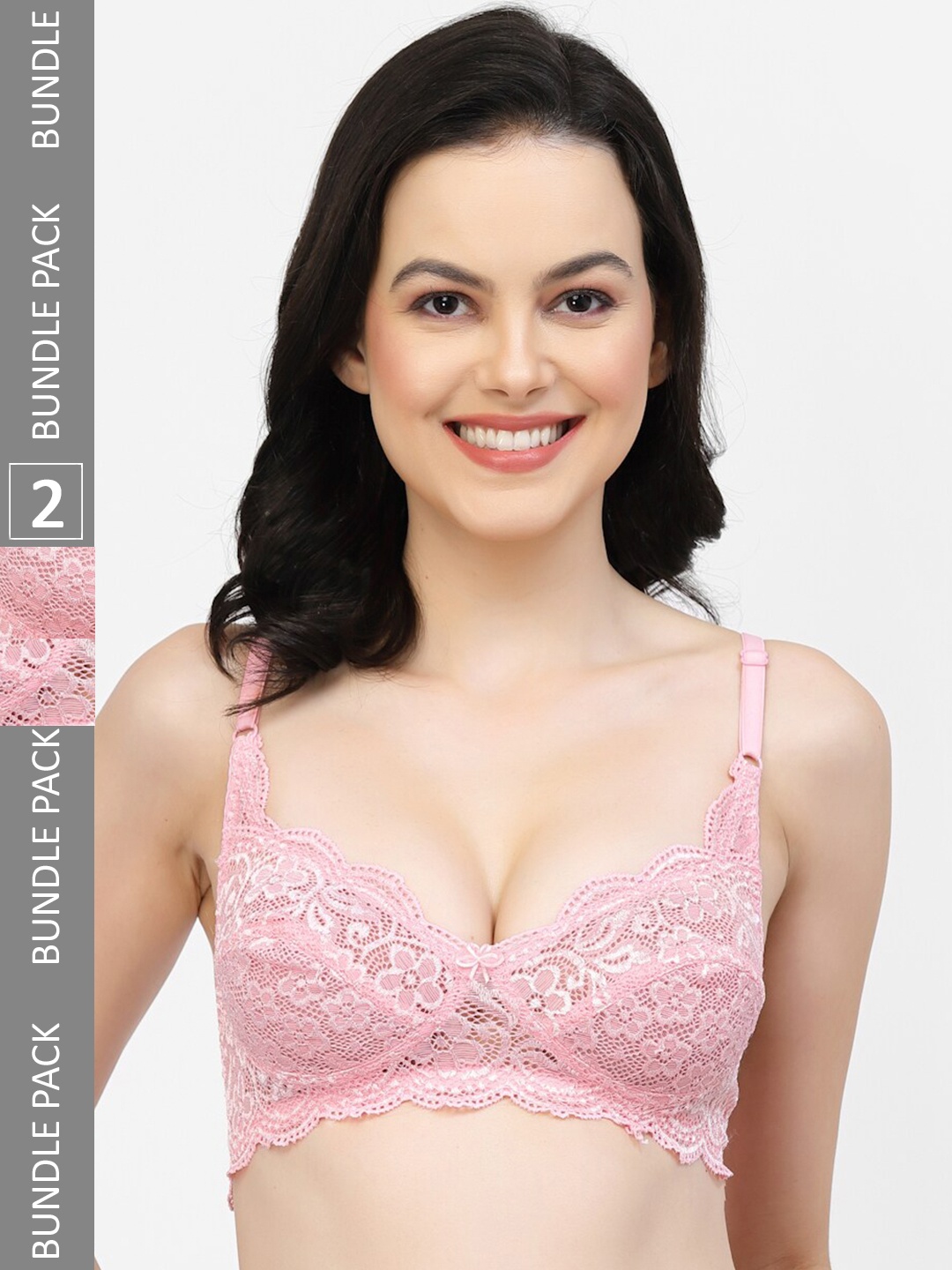 

Floret Pack Of 2 Floral Lace Medium Coverage Bra, Pink