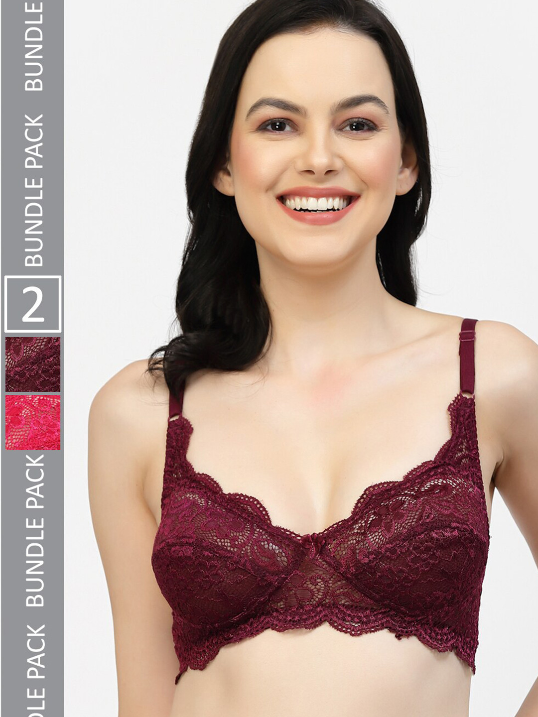 

Floret Pack of 2 Medium Coverage Lace Bras, Burgundy