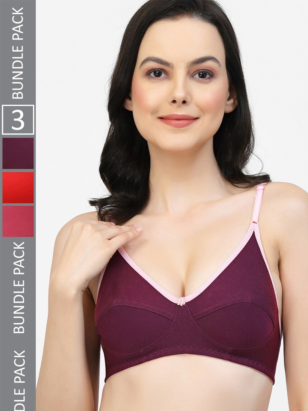 

Floret Pack of 3 Full Coverage Super Support Bras, Burgundy