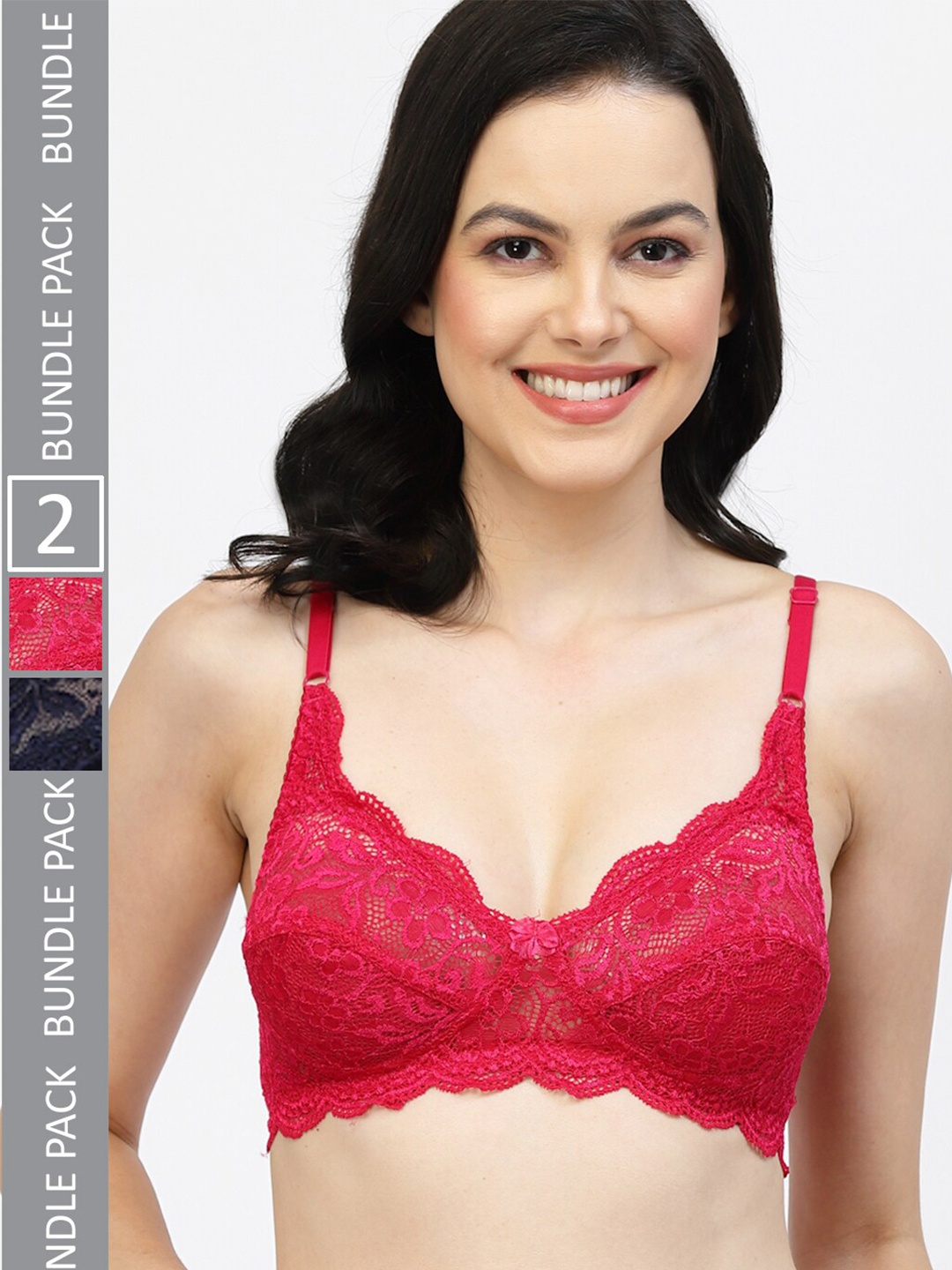 

Floret Pack of 2 Floral Medium Coverage Lace Bra, Magenta