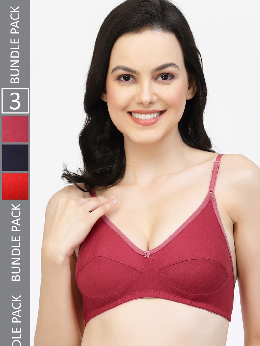 

Floret Pack Of 3 Full Coverage Bra, Maroon