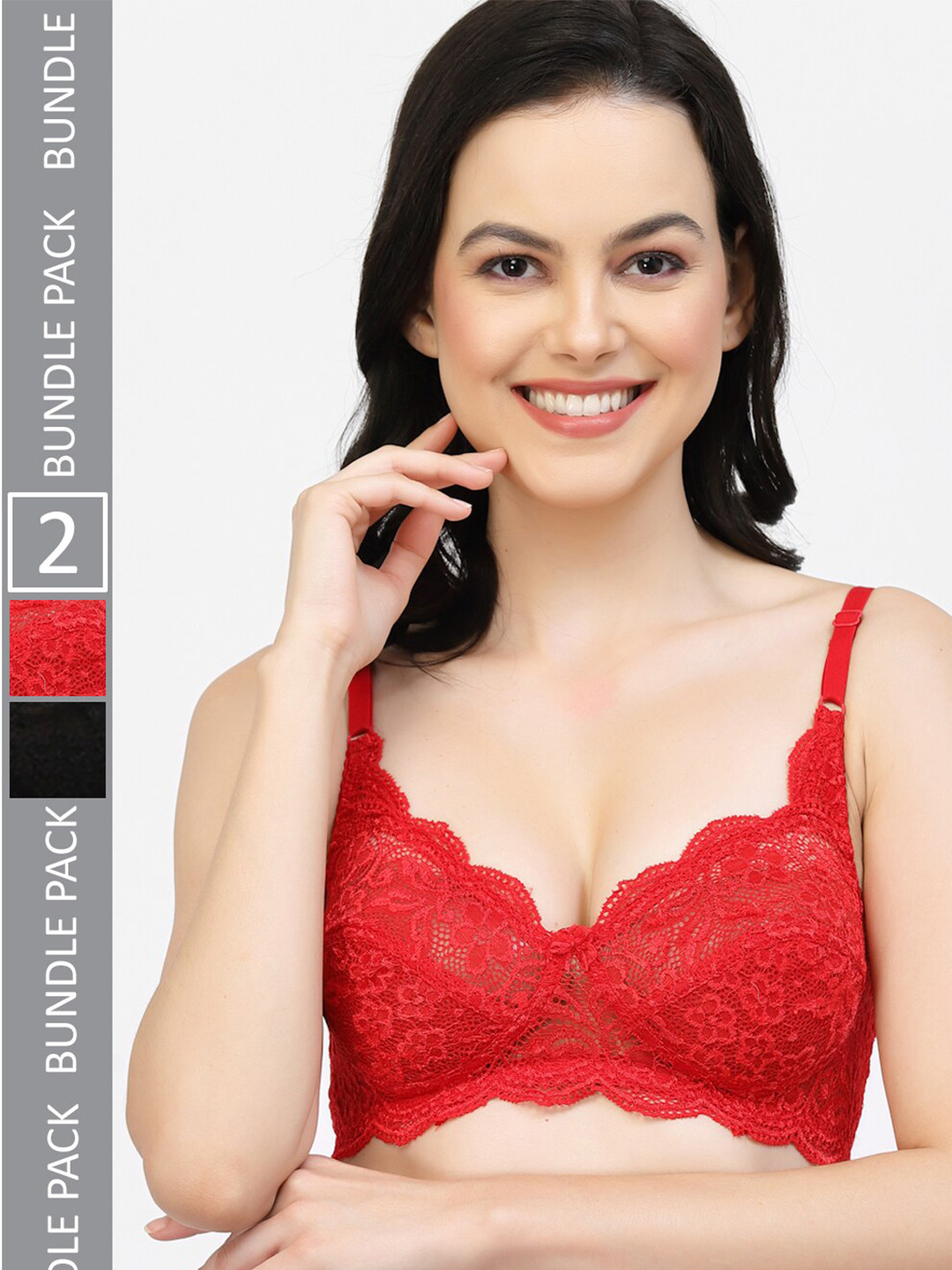 

Floret Pack Of 2 Floral Lace Medium Coverage Bra, Red