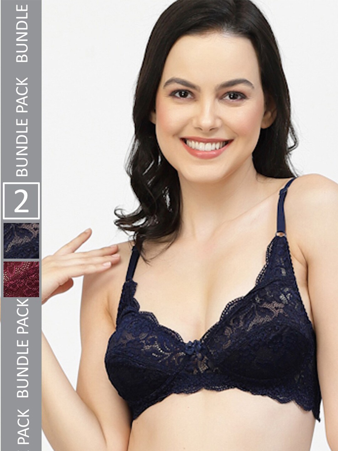 

Floret Pack Of 2 Floral Lace Medium Coverage Bra, Navy blue
