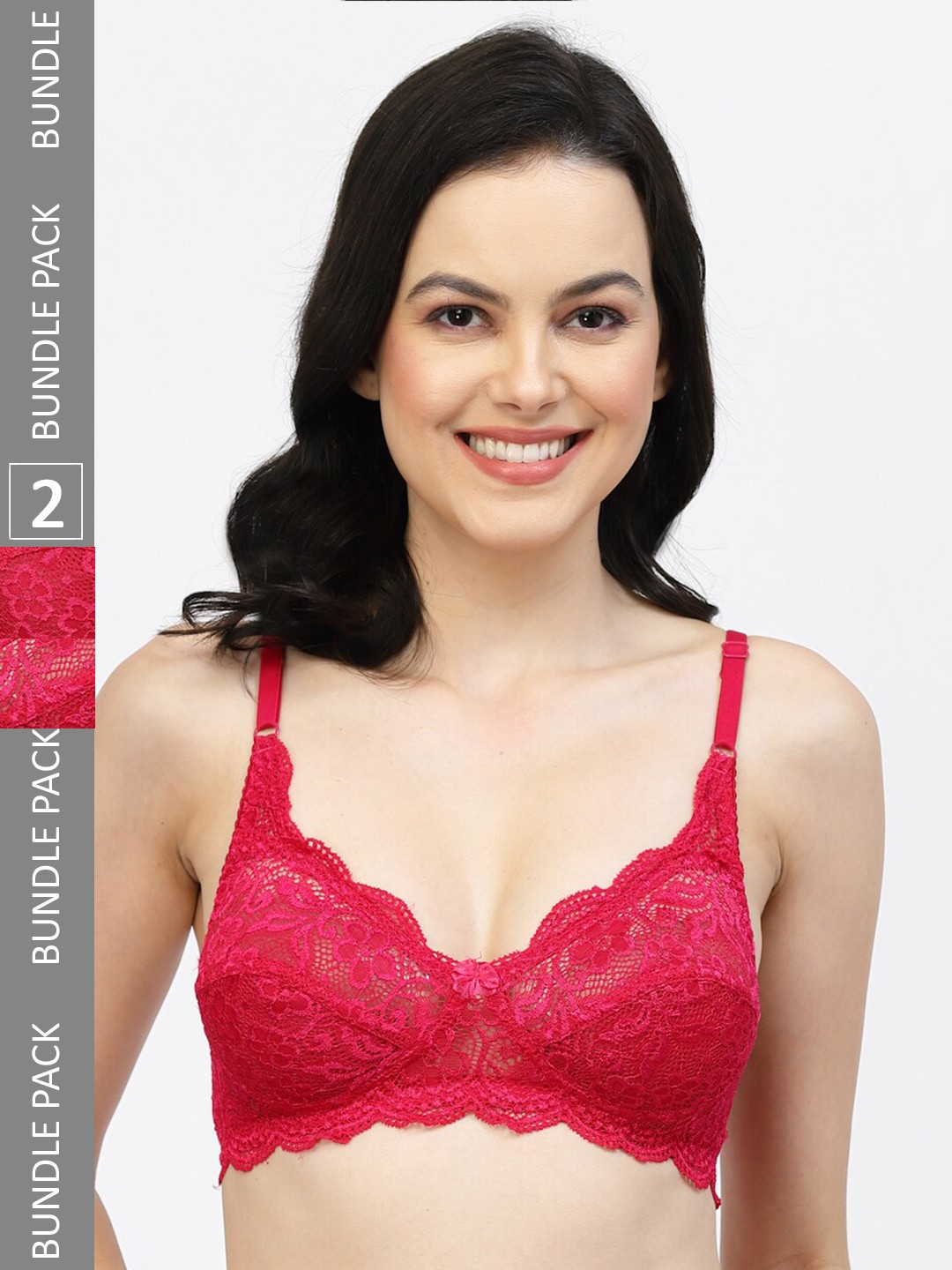 

Floret Pack of 2 Floral Medium Coverage Lace Bra, Magenta