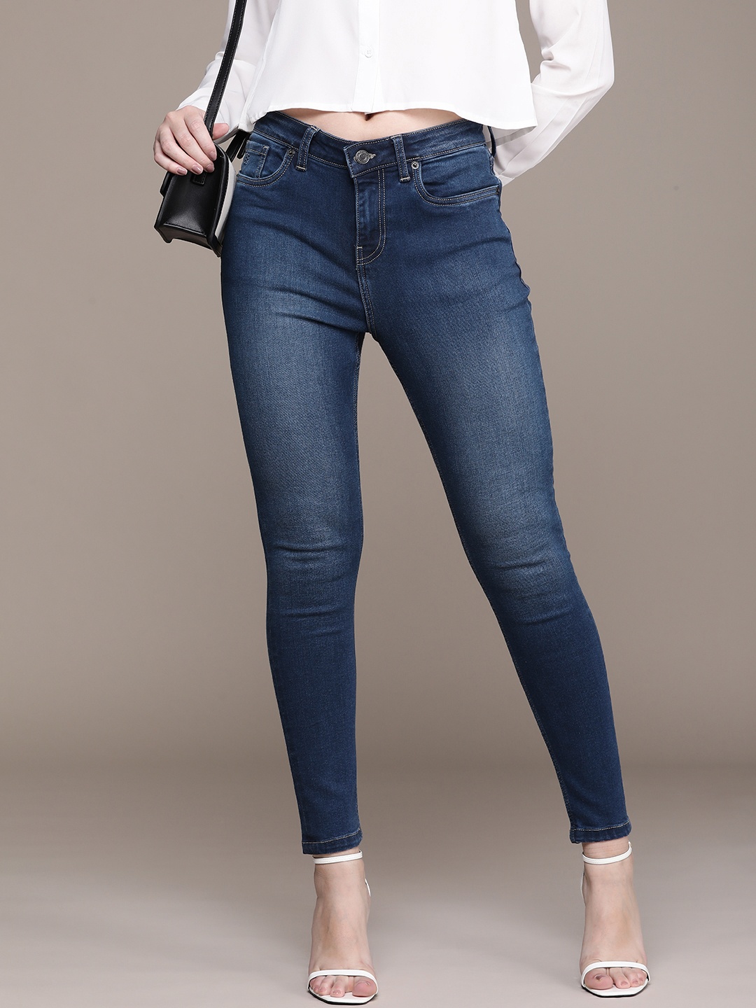 

French Connection Women Skinny Fit Light Fade Stretchable Jeans, Blue