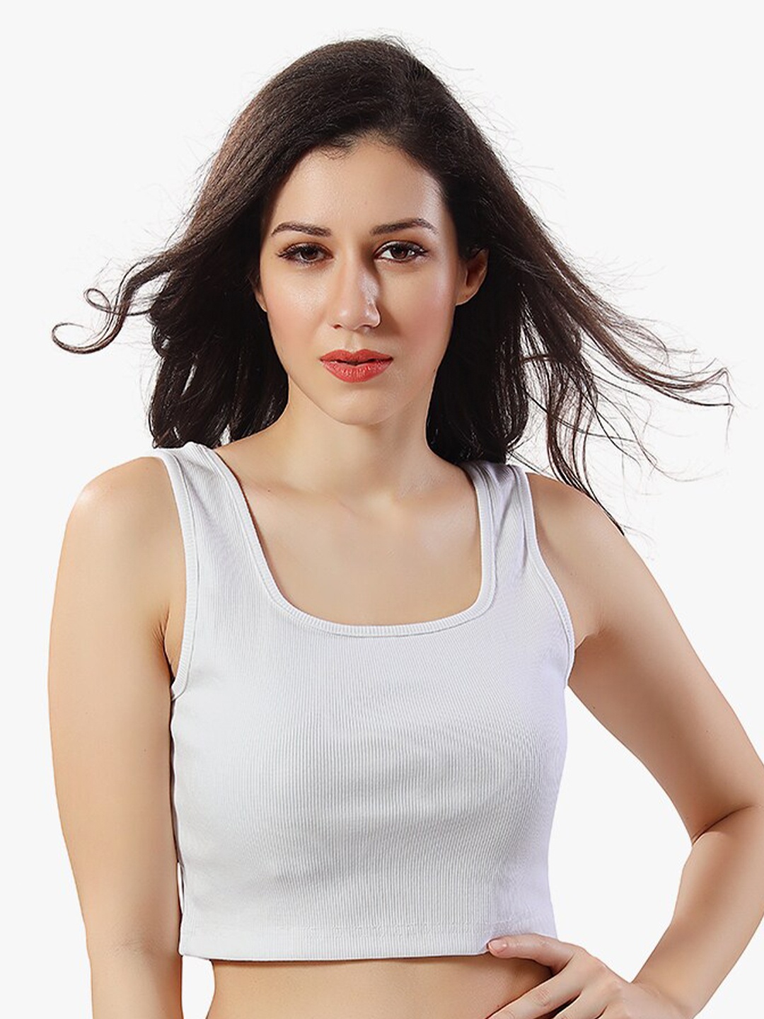 

TRASA Cotton Fitted Crop Top, White