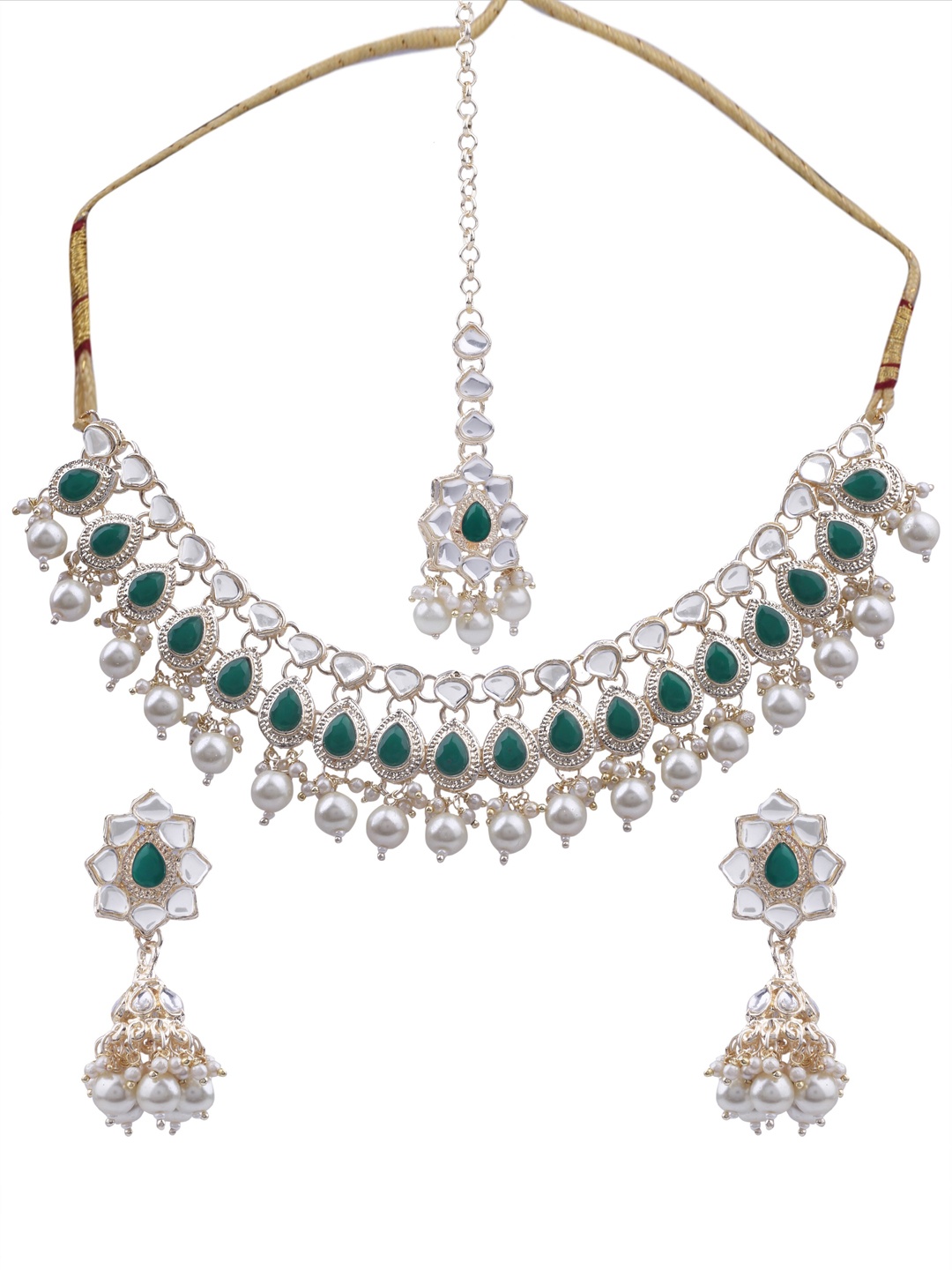 

AASHISH IMITATION Gold-Plated Kundan-Studded & Beaded Necklace & Earring Set