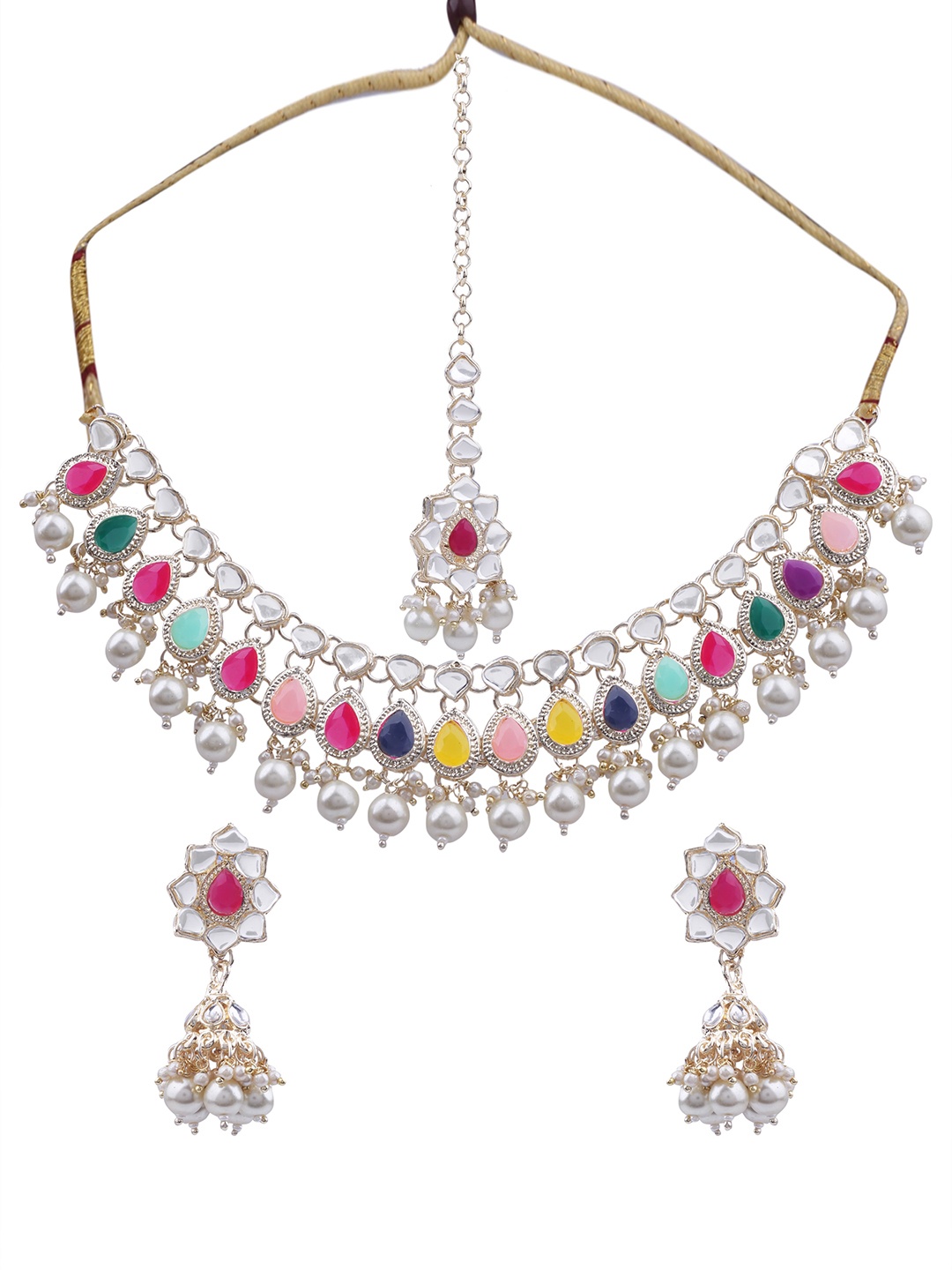 

AASHISH IMITATION Gold-Plated Kundan-Studded & Beaded Jewellery Set