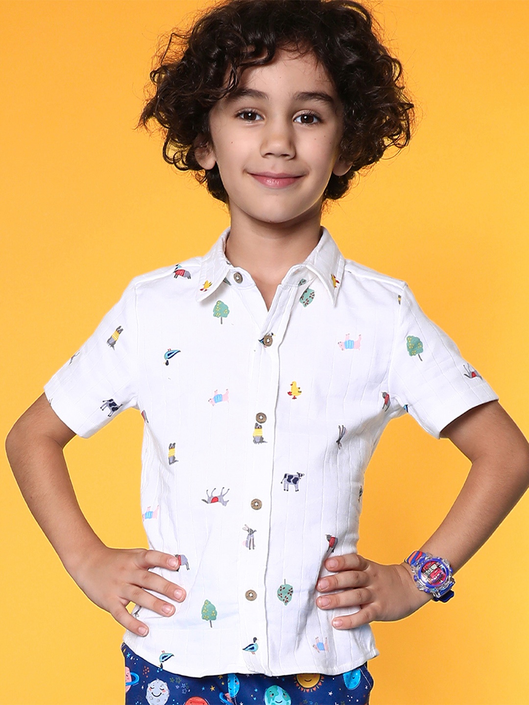 

Nauti Nati Boys Standard Conversational Printed Pure Cotton Casual Shirt, White