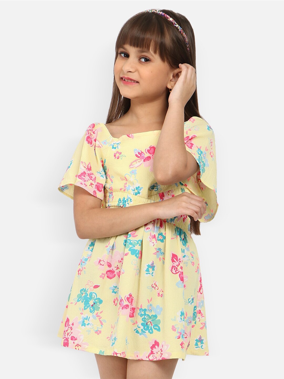 

Nauti Nati Girls Floral Print Crepe Fit & Flare Dress, Yellow