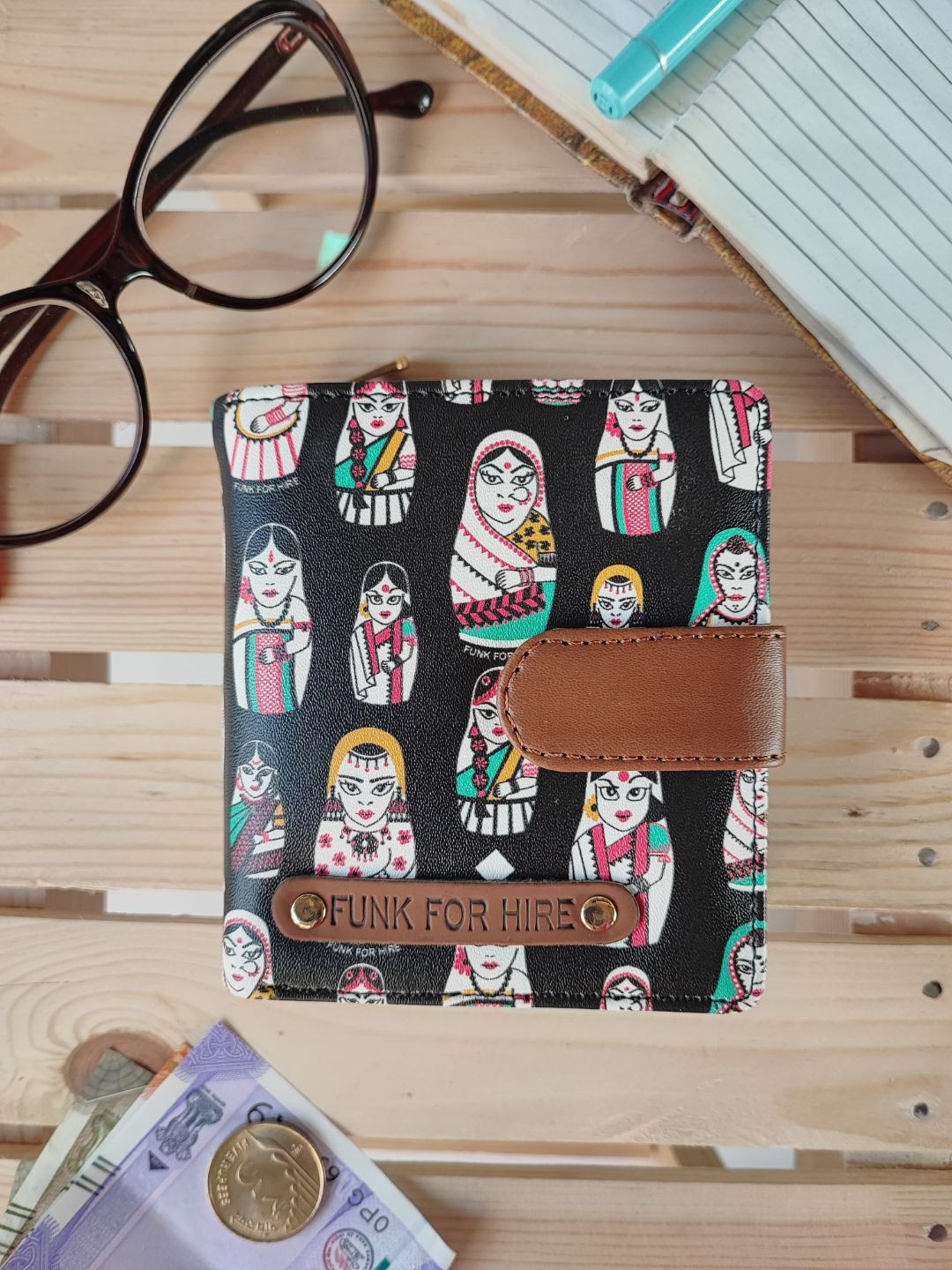 

Funk For Hire Women Printed Two Fold Wallet, Black