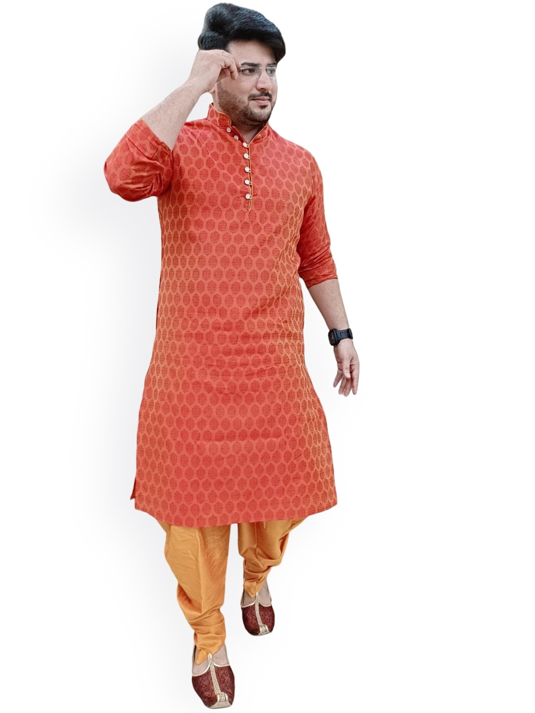 

Sydney Heights Ethnic Motifs Printed Regular Kurta With Dhoti Pants, Orange