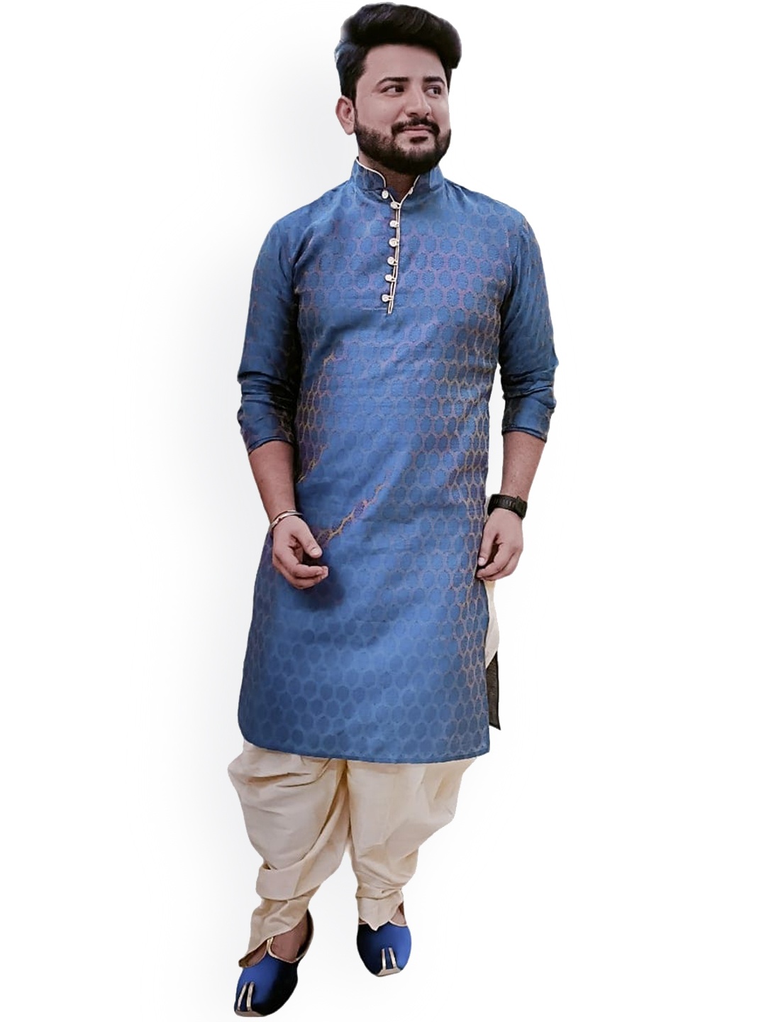 

Sydney Heights Ethnic Motifs Woven Design Regular Kurta With Dhoti Pants, Blue